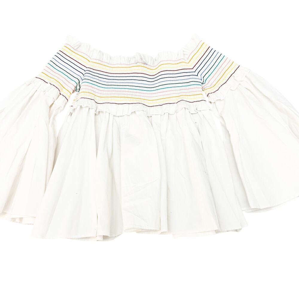 Greyson Off the Shoulder Top Balloon Sleeves White Multicolor Stitch Size XS